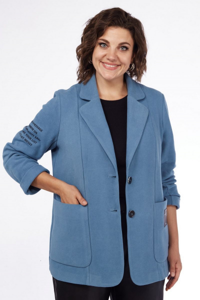 Жакет из трикотажа с пиджачным воротником и декоративной нашивкой Jurimex 2976 синий - фото 3