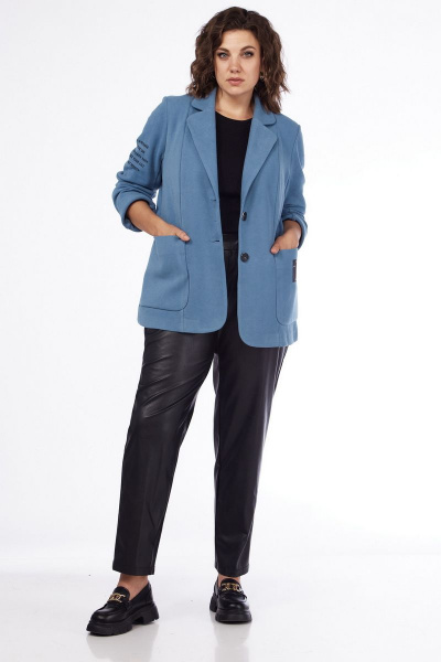 Жакет из трикотажа с пиджачным воротником и декоративной нашивкой Jurimex 2976 синий - фото 4