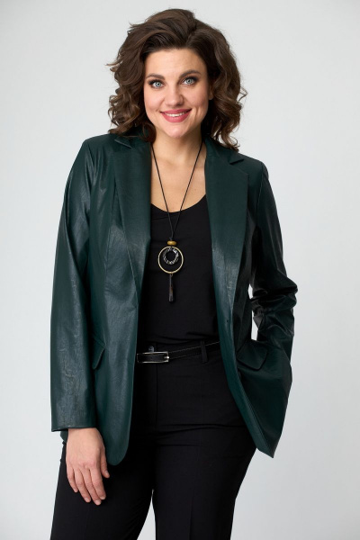 Деловой удлиненный жакет из экокожи на подкладке БелЭльСтиль 203-2_83_22 экокожа_зелень - фото 4