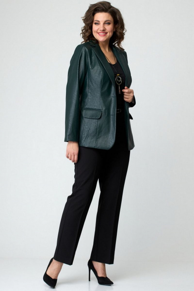 Деловой удлиненный жакет из экокожи на подкладке БелЭльСтиль 203-2_83_22 экокожа_зелень - фото 3