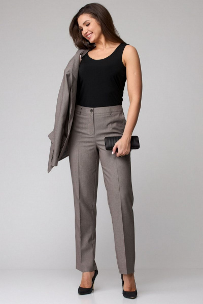 Демисезонные прямые брюки с заутюженными стрелками БелЭльСтиль 596-2_79_22 бежево_коричневый - фото 1