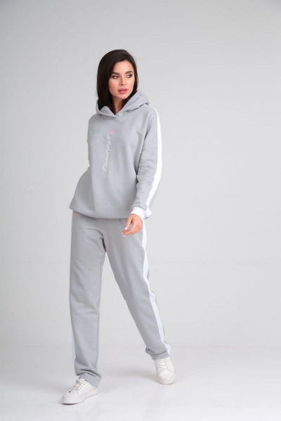 Комплект: худи, брюки и жилетка из плащевой ткани для активного стиля Диомант 1917 серый - фото 8