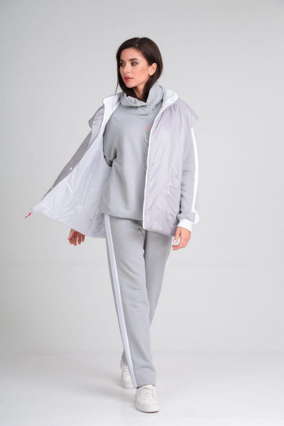 Комплект: худи, брюки и жилетка из плащевой ткани для активного стиля Диомант 1917 серый - фото 2