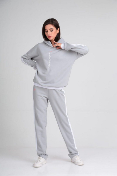Комплект: худи, брюки и жилетка из плащевой ткани для активного стиля Диомант 1917 серый - фото 7