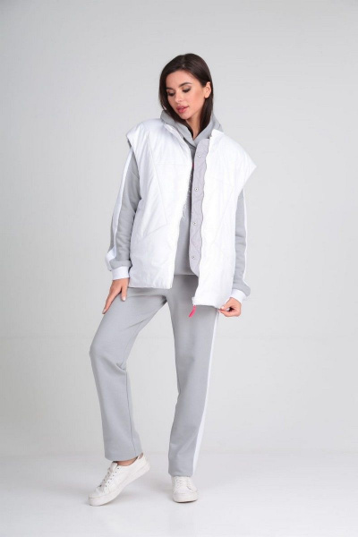 Комплект: худи, брюки и жилетка из плащевой ткани для активного стиля Диомант 1917 серый - фото 3