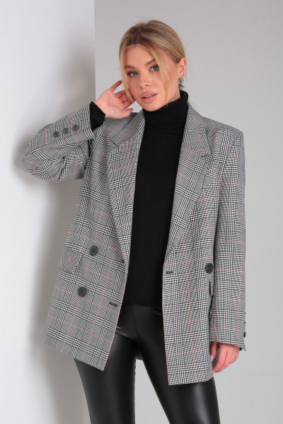 Классический пиджак оверсайз из текстиля для делового стиля DOGGI 0184 свет.серая_клетка - фото 2