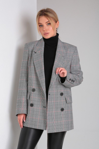 Классический пиджак оверсайз из текстиля для делового стиля DOGGI 0184 свет.серая_клетка - фото 1