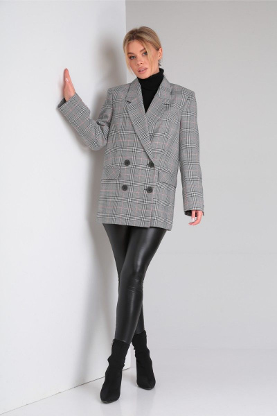 Классический пиджак оверсайз из текстиля для делового стиля DOGGI 0184 свет.серая_клетка - фото 5