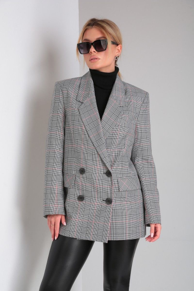 Классический пиджак оверсайз из текстиля для делового стиля DOGGI 0184 свет.серая_клетка - фото 3