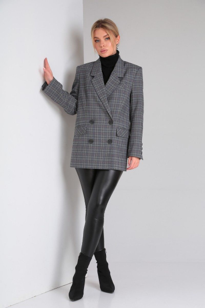 Классический пиджак оверсайз из текстиля с прорезными карманами DOGGI 0184 темн.серая_клетка - фото 6