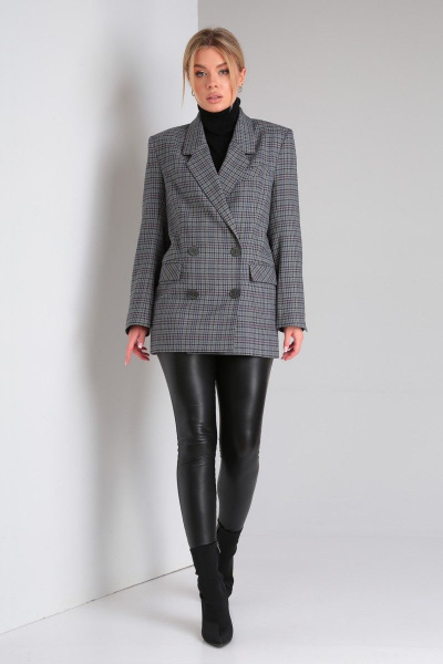 Классический пиджак оверсайз из текстиля с прорезными карманами DOGGI 0184 темн.серая_клетка - фото 5