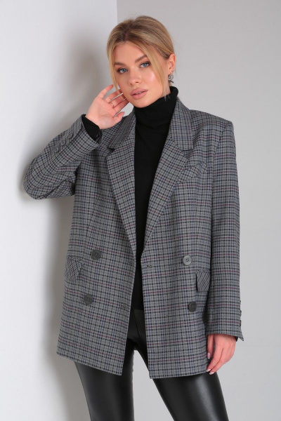 Классический пиджак оверсайз из текстиля с прорезными карманами DOGGI 0184 темн.серая_клетка - фото 1