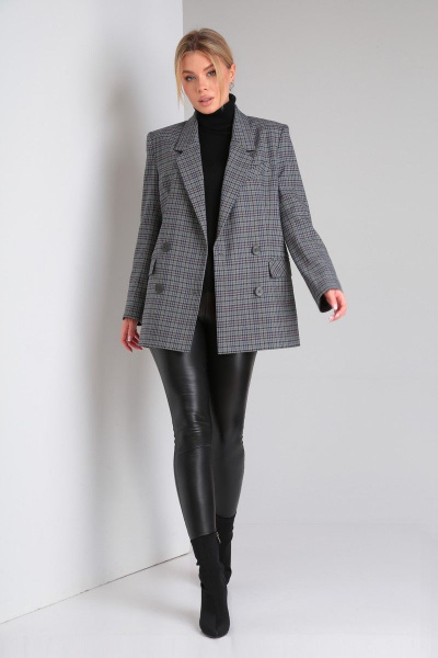 Классический пиджак оверсайз из текстиля с прорезными карманами DOGGI 0184 темн.серая_клетка - фото 4