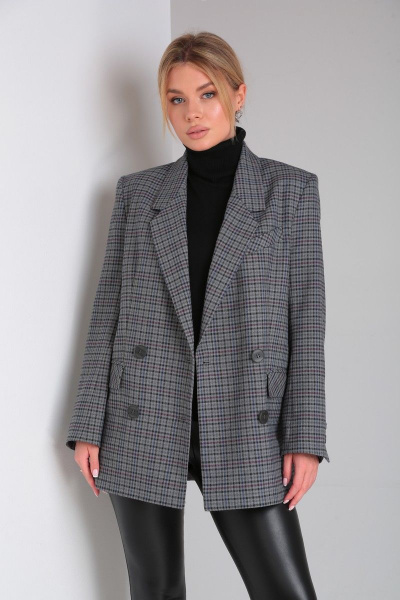 Классический пиджак оверсайз из текстиля с прорезными карманами DOGGI 0184 темн.серая_клетка - фото 2