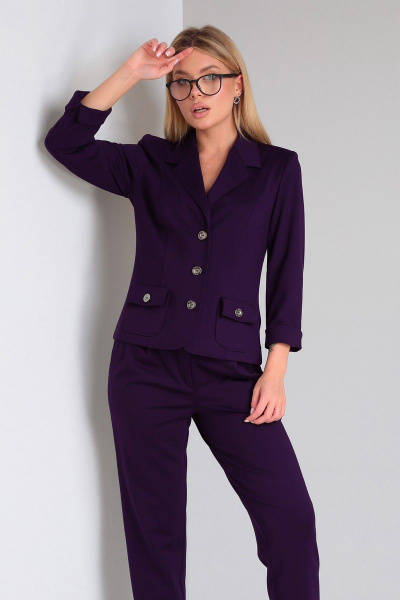 Фиолетовый костюм из трикотажа с брюками и жакетом DOGGI 2848 пурпурный - фото 4