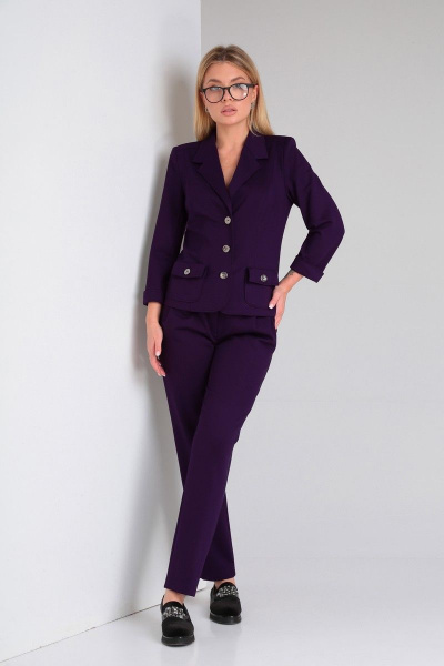Фиолетовый костюм из трикотажа с брюками и жакетом DOGGI 2848 пурпурный - фото 2
