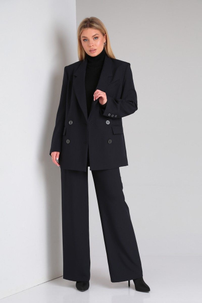 Черный свободный костюм из текстиля с брюками и жакетом DOGGI 2908 черный - фото 4