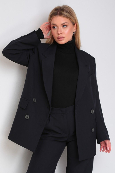 Черный свободный костюм из текстиля с брюками и жакетом DOGGI 2908 черный - фото 7