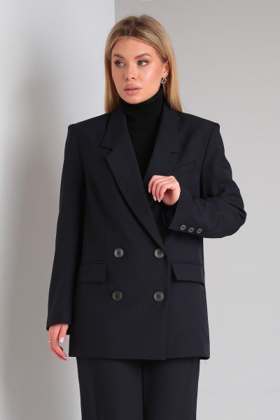 Черный свободный костюм из текстиля с брюками и жакетом DOGGI 2908 черный - фото 6