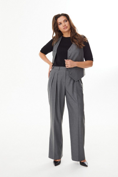 Деловой костюм брюки и жилет свободного силуэта из текстиля MALI 723-056 серый - фото 7