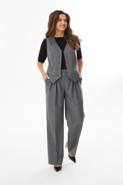 Деловой костюм брюки и жилет свободного силуэта из текстиля MALI 723-056 серый - фото 5