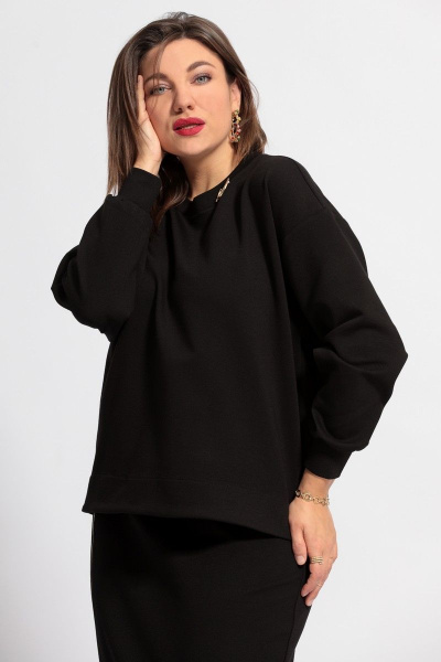 Полуприлегающий комплект из свитшота и юбки с разрезом BegiModa 3042 черный - фото 5