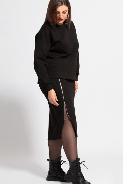 Полуприлегающий комплект из свитшота и юбки с разрезом BegiModa 3042 черный - фото 4