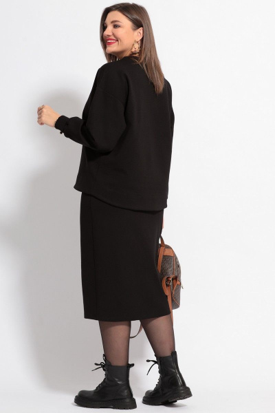 Полуприлегающий комплект из свитшота и юбки с разрезом BegiModa 3042 черный - фото 3