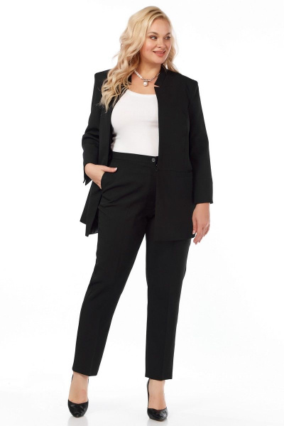 Деловой костюм жакет и брюки сpatch-подрезами Belinga 2282 черный - фото 6