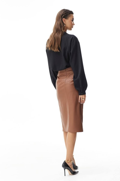Деловая коричневая юбка-карандаш из эко-кожи Vesnaletto 3608 - фото 4