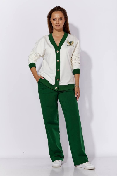 Комплект брюки и кардиган из трикотажа на каждый день TAiER 1214 молоко/изумруд - фото 2