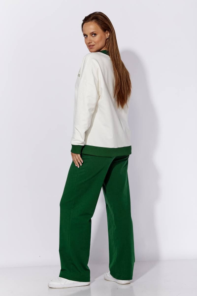 Комплект брюки и кардиган из трикотажа на каждый день TAiER 1214 молоко/изумруд - фото 4