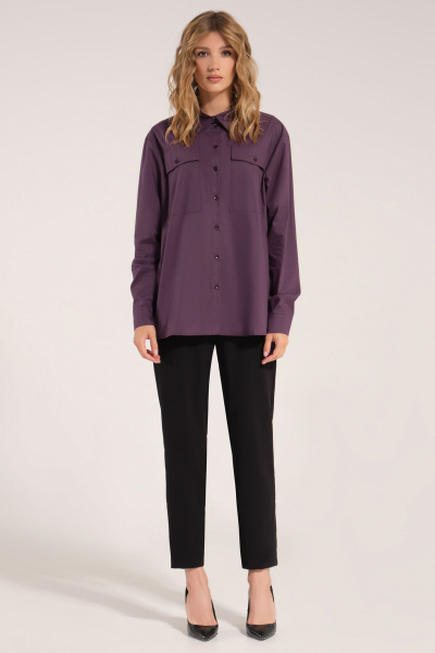 Блуза из струящейся ткани с классическим кроем для офиса Панда 163443w баклажан - фото 1