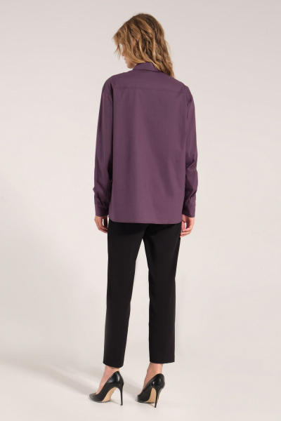 Блуза из струящейся ткани с классическим кроем для офиса Панда 163443w баклажан - фото 2