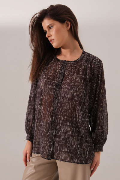 Блузка из легкой ткани с пуговицами и манжетами для повседневной носки Панда 163940w черный - фото 1