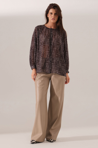 Блузка из легкой ткани с пуговицами и манжетами для повседневной носки Панда 163940w черный - фото 2