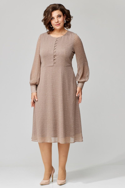 Платье Икс-образного силуэта с тальянными вытачками из текстиля Орхидея 1310 бежевый - фото 5