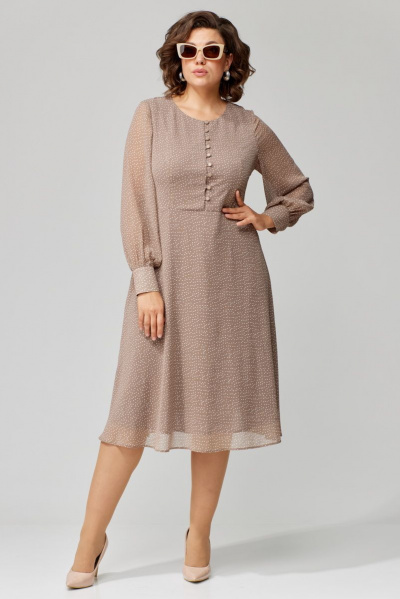 Платье Икс-образного силуэта с тальянными вытачками из текстиля Орхидея 1310 бежевый - фото 3