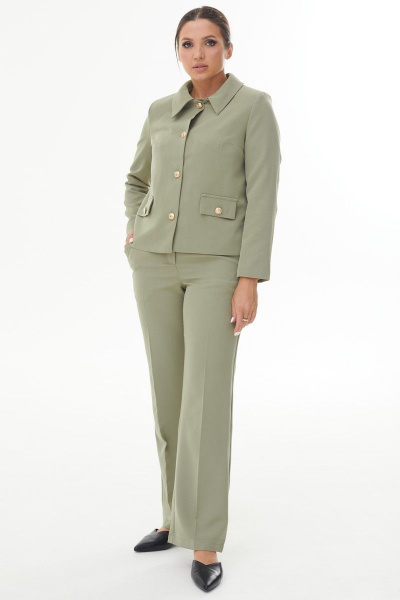 Оливковый жакет с воротником и брошами AURA otd 1079 оливковый - фото 2
