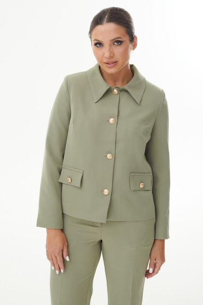 Оливковый жакет с воротником и брошами AURA otd 1079 оливковый - фото 1