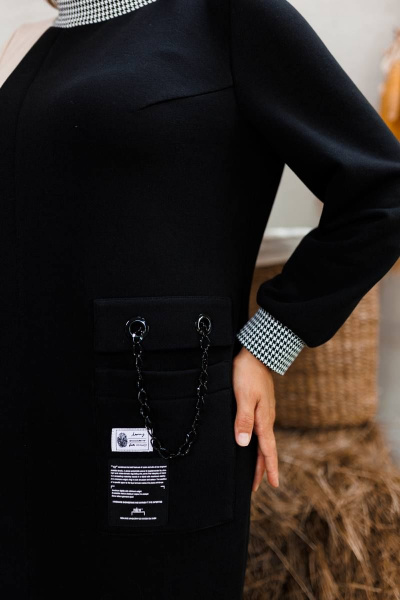 Стильное двухцветное трикотажное платье с асимметричным подрезом Romanovich Style 1-2563 черный/бежевый - фото 12