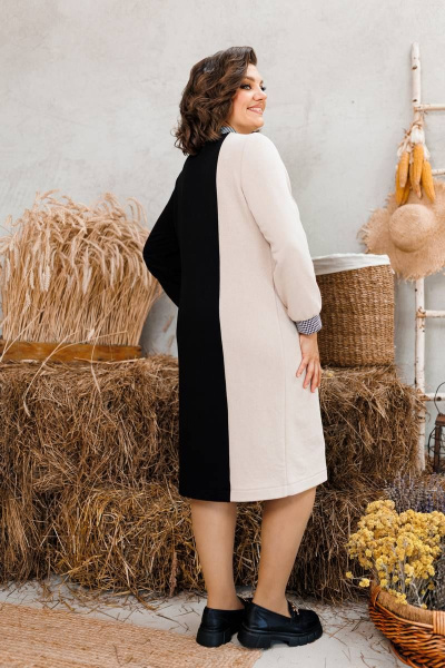 Стильное двухцветное трикотажное платье с асимметричным подрезом Romanovich Style 1-2563 черный/бежевый - фото 4