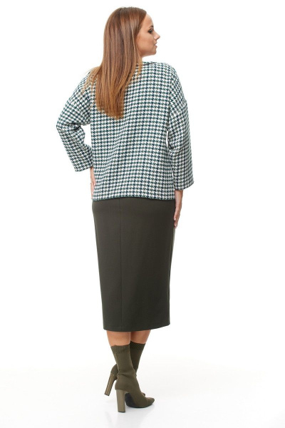 Комплект из блузки и юбки из текстиля с отделкой тесьмой Anastasia 1042 зеленый_гус.лапка/олива - фото 9