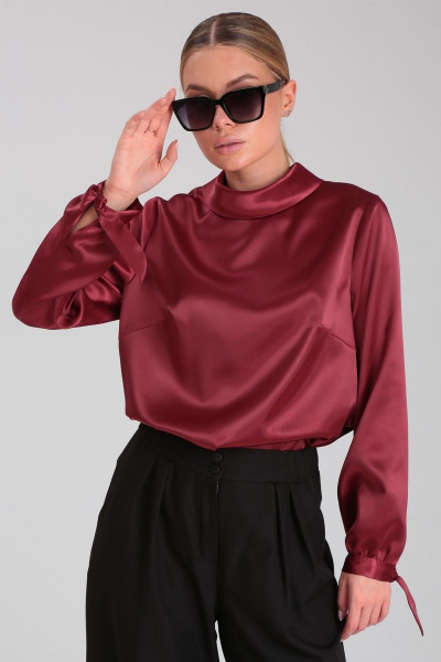 Демисезонная красная блузка из гладкой ткани с пуговицами Angelina & Сompany 880 - фото 5