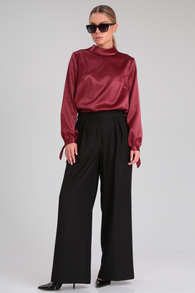 Демисезонная красная блузка из гладкой ткани с пуговицами Angelina & Сompany 880 - фото 3