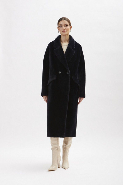 Шуба из искусственного меха с английским воротником и съемным поясом ElectraStyle 6-2214/1м-312 тёмно-синий - фото 7