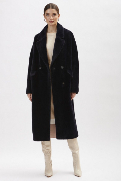 Шуба из искусственного меха с английским воротником и съемным поясом ElectraStyle 6-2214/1м-312 тёмно-синий - фото 6