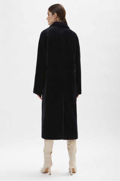 Шуба из искусственного меха с английским воротником и съемным поясом ElectraStyle 6-2214/1м-312 тёмно-синий - фото 5