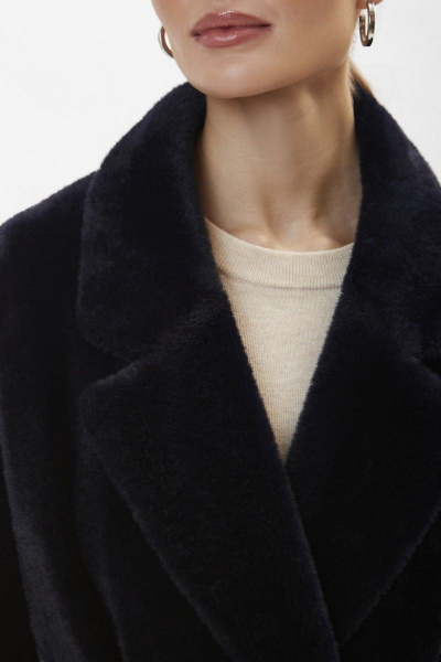 Шуба из искусственного меха с английским воротником и съемным поясом ElectraStyle 6-2214/1м-312 тёмно-синий - фото 3
