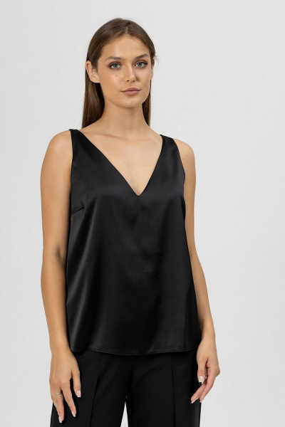 Черный шелковый топ с глубоким вырезом и прямым силуэтом Atelero 1022 черный - фото 3